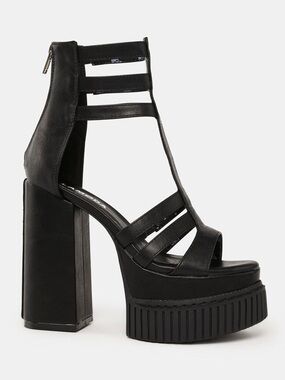Chunky Black Platform Strappy Block Heel Sandals